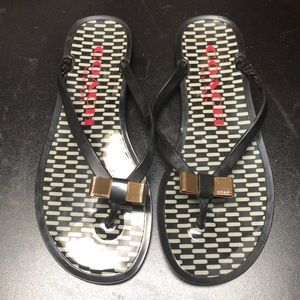 Coach Black Jelly-like Flip Flops w/Gold Bows